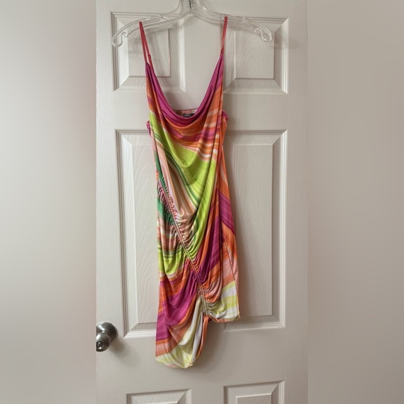 AFRM Palmetto Multicolor Striped Cowl Neck Mini Dress NWOT Small S - Picture 4 of 9